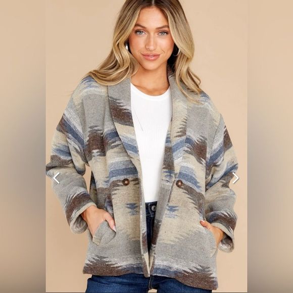 Red Dress Aura Setting The Standard Southwestern Blazer Jacket Oversized Taupe M - Picture 8 of 11